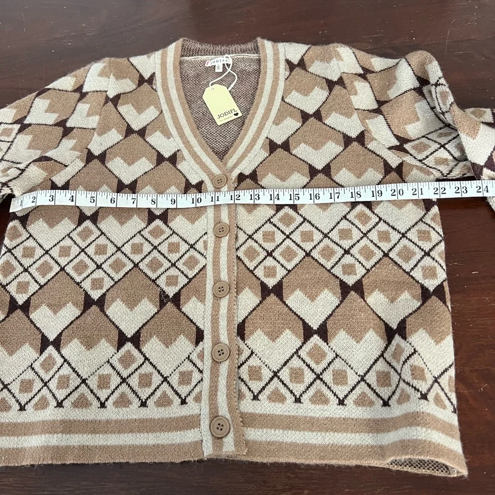 JODIFL Geometric Patterned Cardigan | Tan/Brown/White | L - Picture 11 of 15